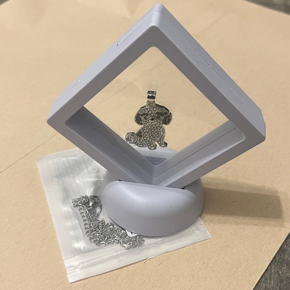 Shih Tzu Necklace Crystal Pave Puppy Pendant - Silver Tone with display Dog - Picture 5 of 11